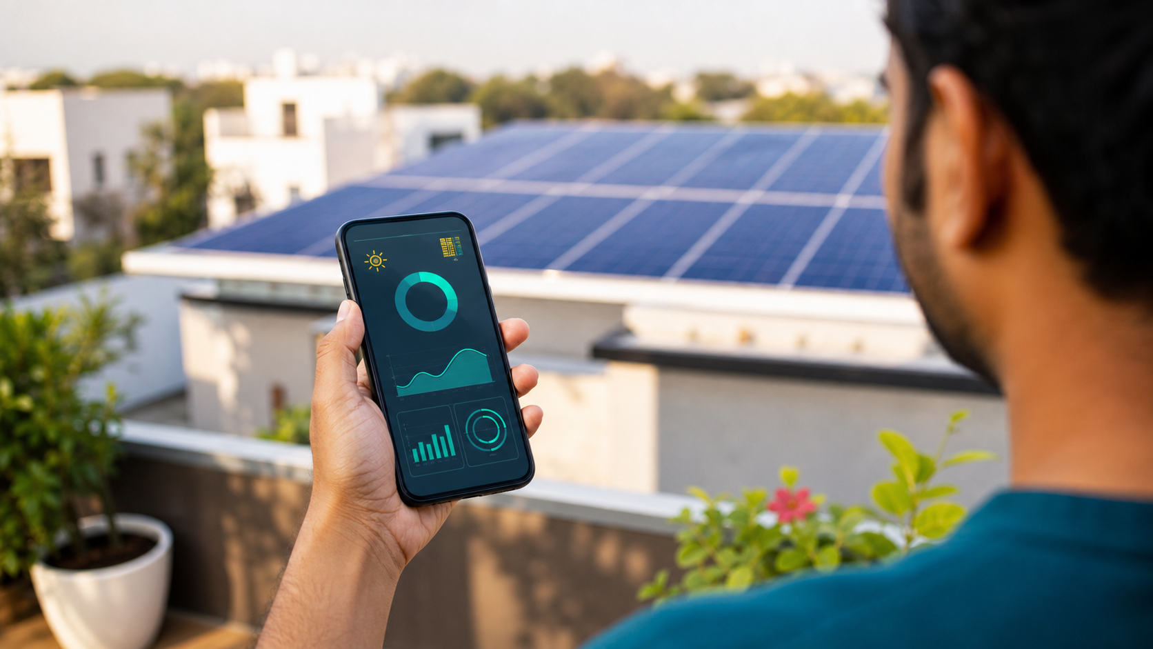 Homeowner monitoring solar generation on a smartphone